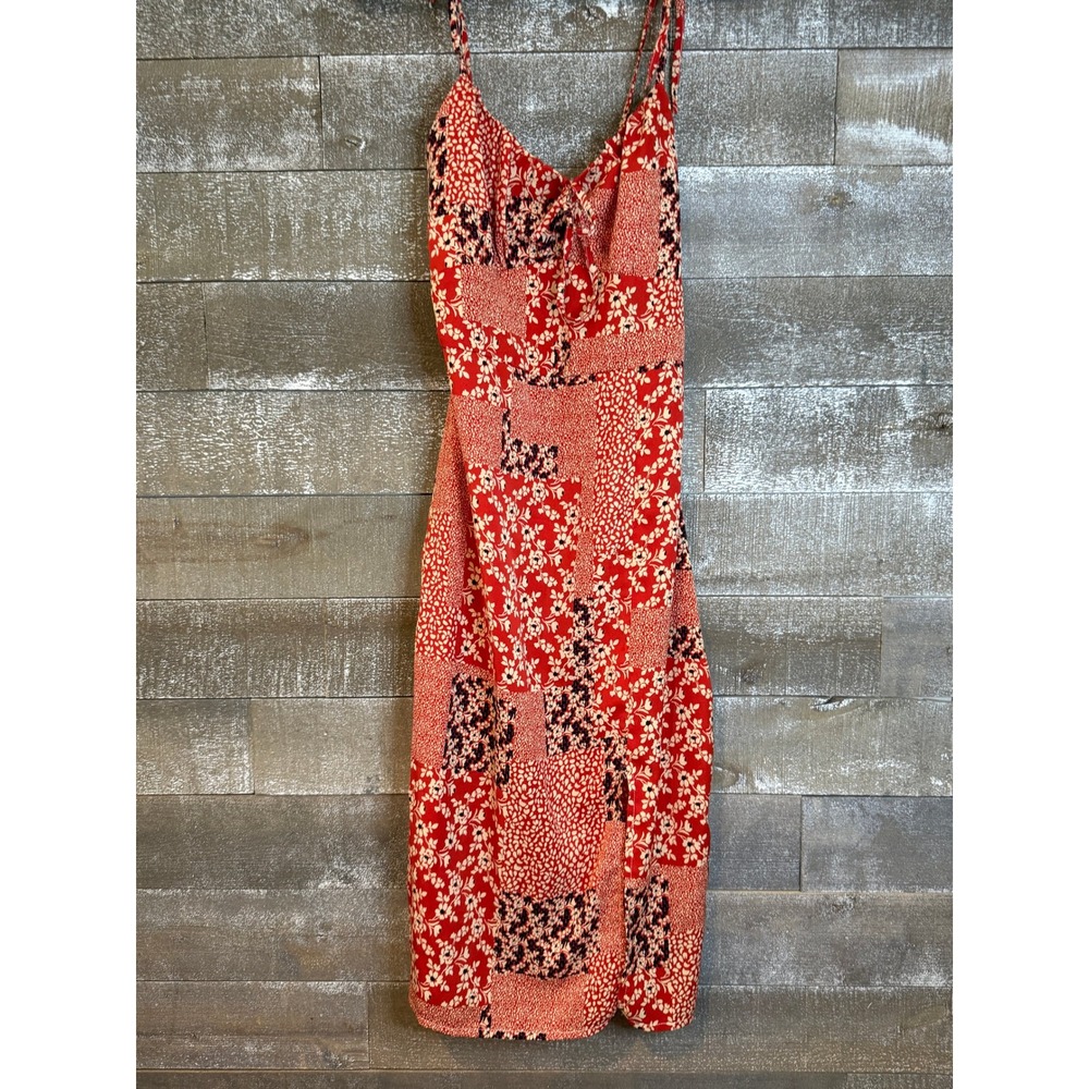 SHEIN Red Floral Patchwork Tie Strap Mini Dress S